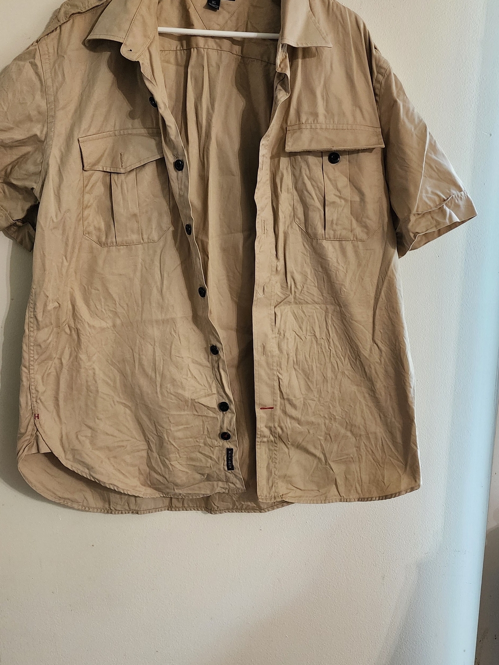 Tommy Hilfiger Khaki Beige Utility Short Sleeve Button Down Shirt XL
